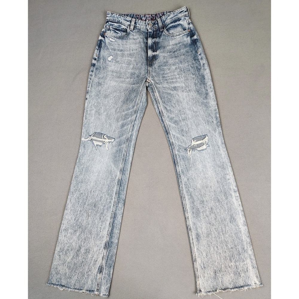 Guess Jeans Womens 28 Tall Blue 80s Straight‎ High Rise Distressed Raw Hem Boho